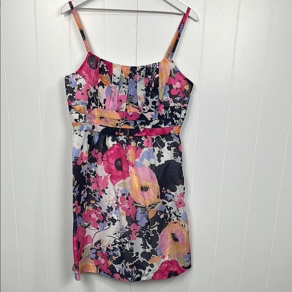 New York & Company Womens Sundress 12 Pink Blue Adj Slip Straps Side Zip Lined